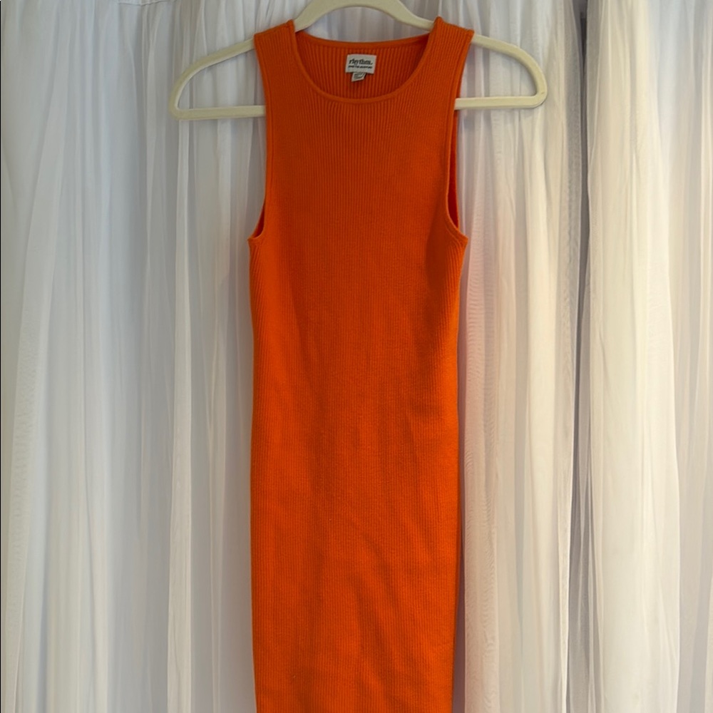 Rhythm Orange Sleeveless Sheath Midi Dress